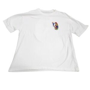 Shirt Mens Large White Parrot Tropical Cocktail Graphic Tee Beach Party Top